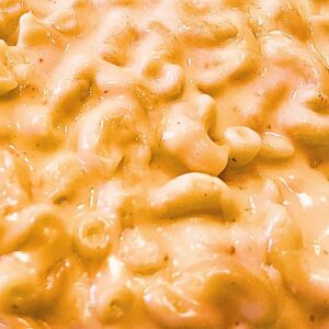 A close up view of macaroni and cheese