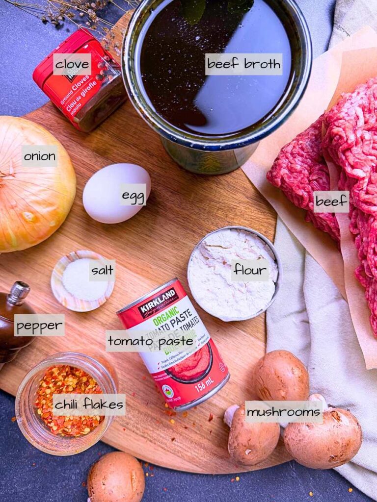 A table full of labeled ingredients.