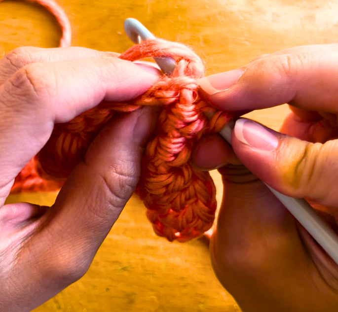 orange yarn back post double crochet