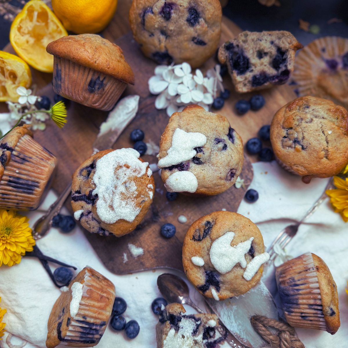 Lemon Blueberry Muffins with Vanilla Drizzle | Easy, Moist Homemade Muffin Recipe