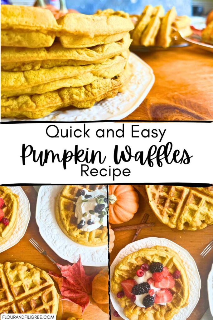 A pinterest pin for quick and easy pumpkin waffles.