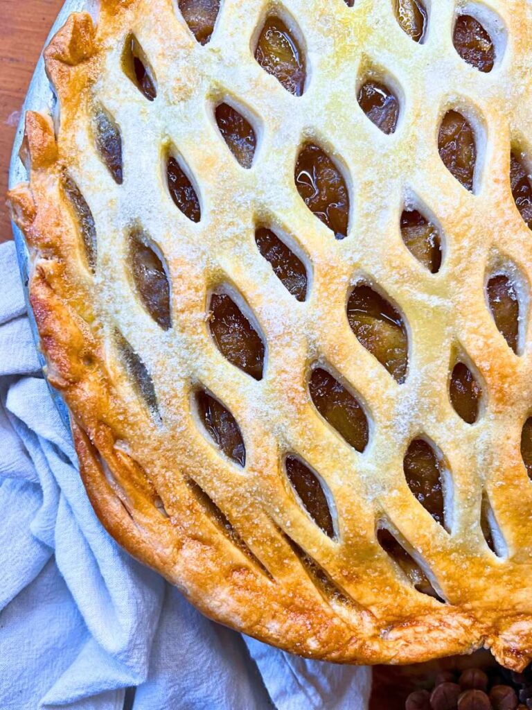 An overhead view of a classic apple pie.
