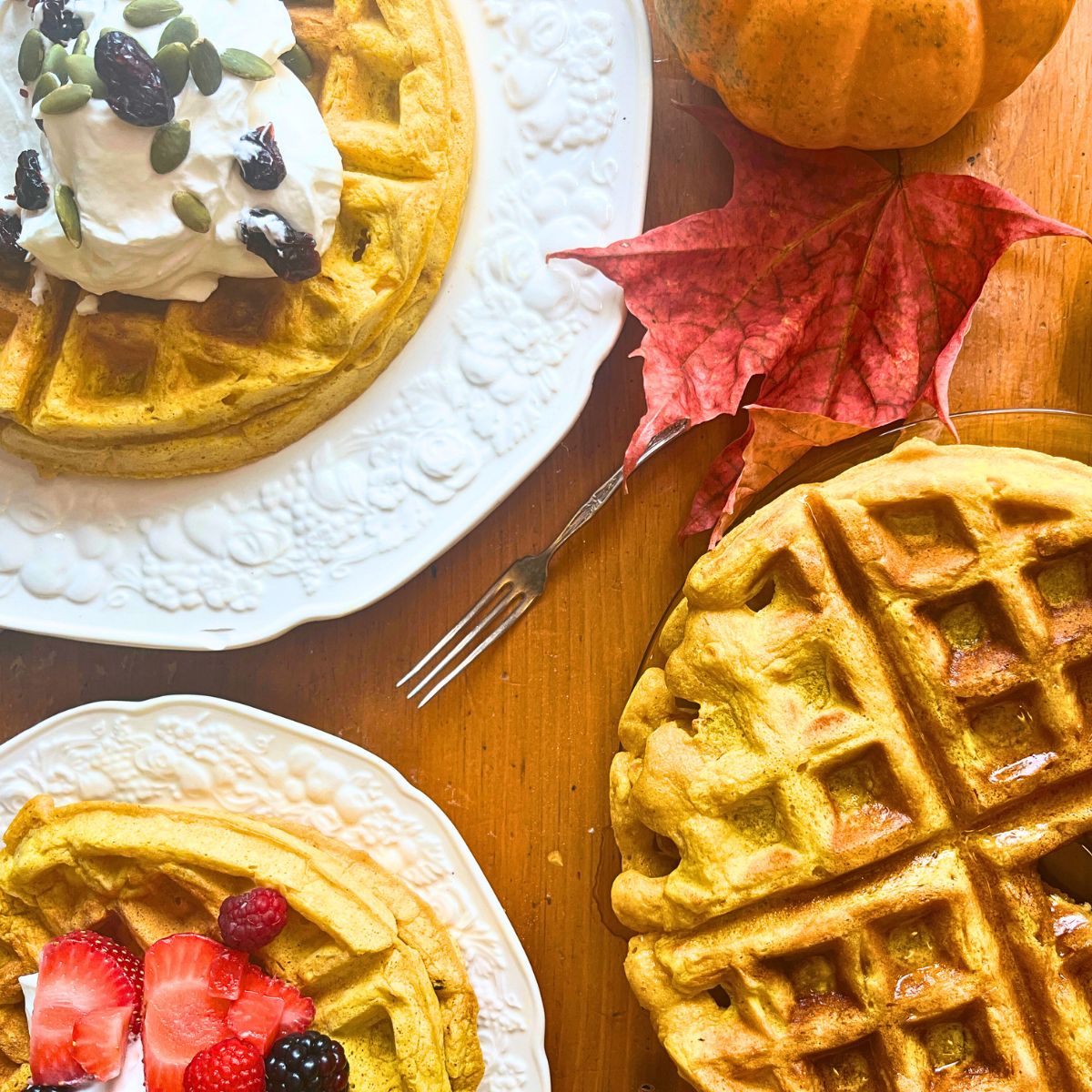 Soft and Fluffy Homemade Pumpkin Waffles