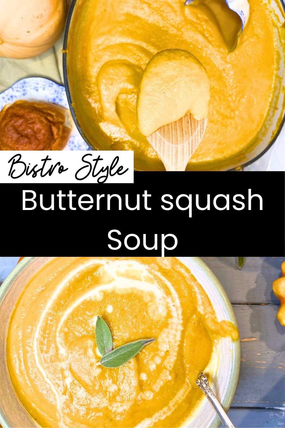 A pinterest pin for butternut squash soup.