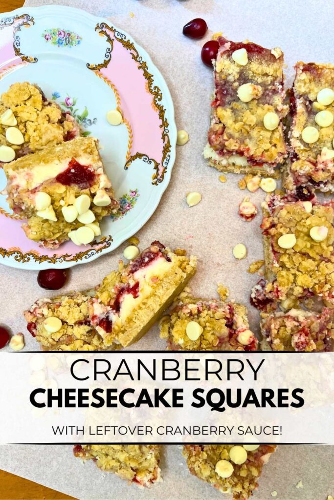 A pinterest pin for cranberry cheesecake squares