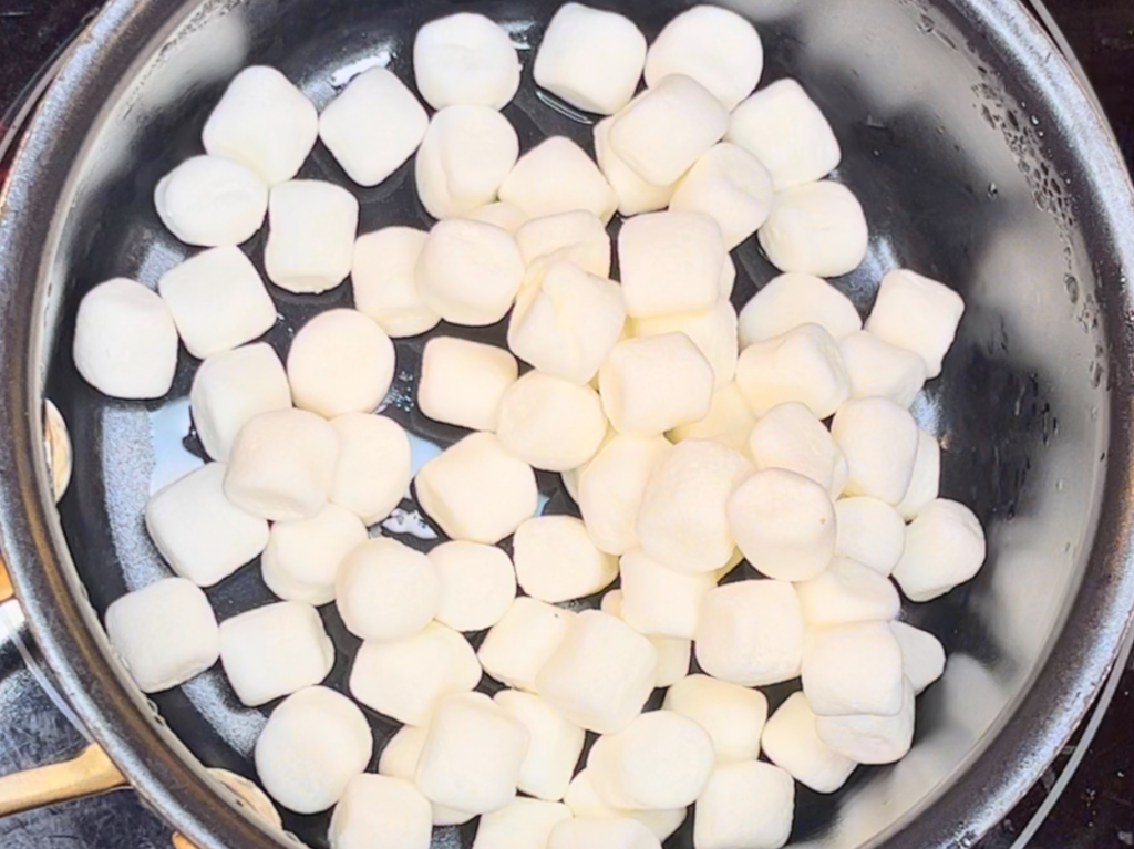 Mini-marshmallows in a small sauce pot.