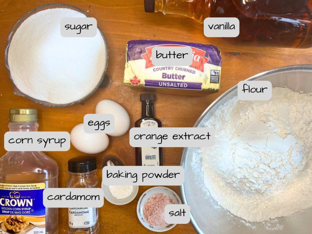 A table full of ingredients. They are labeled.