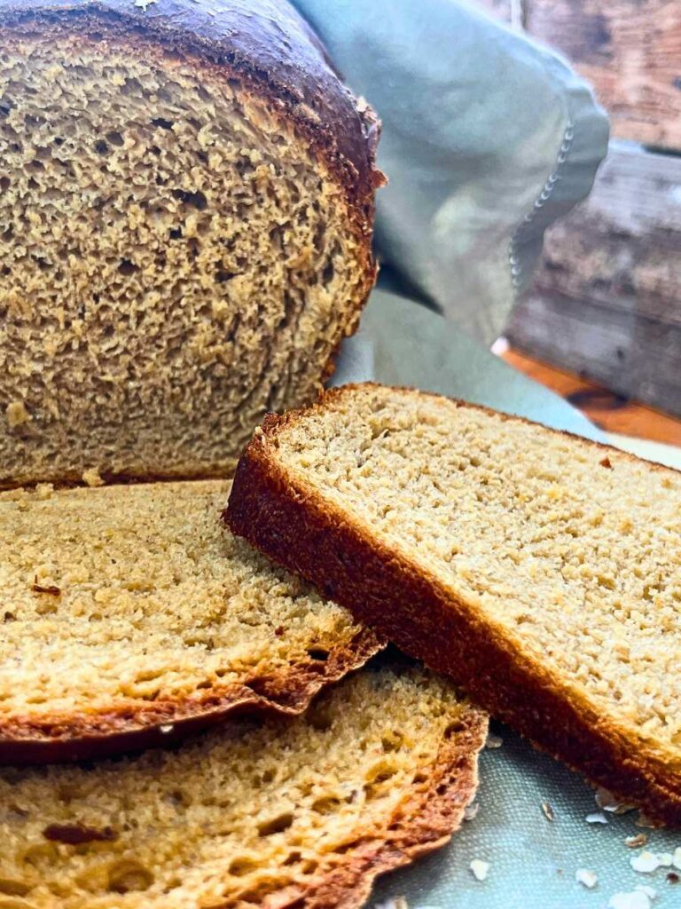 An upclose view of sliced Nova Scotia brown bread.