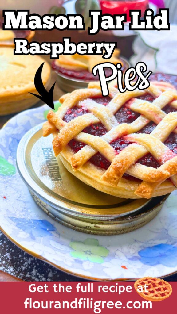 A Pinterest pin for min raspberry tarts.