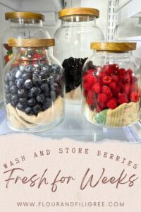 A pinterest pin with 4 jars of berries.