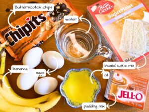 A wooden table full of ingredients.