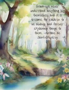 An art print of a fairies in a forest. There is a vintage quote on it.