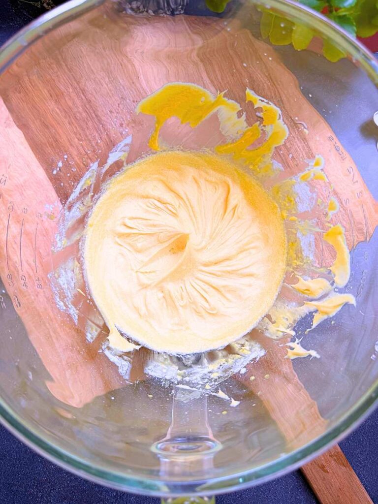A creamed yellow custard in a glass bowl.