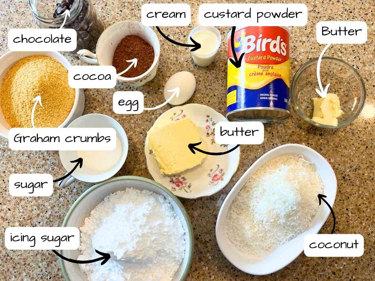 A group on ingredients on a table they are all labeled.