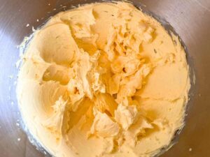 A view of pale yellow custard icing.