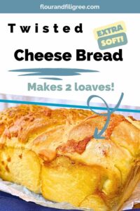 A pinterest pin with a side view of a loaf of cheese bread