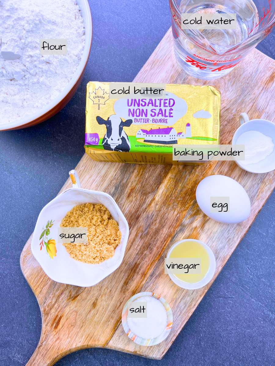 A table full of labeled ingredients.