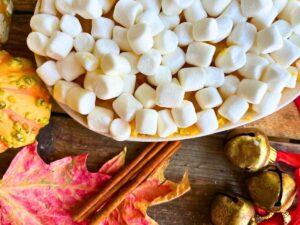 Sweet potato casserole with mini marshmallows on top.