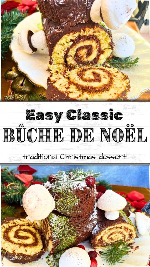 A pinterest pin for Bûche de Noël.