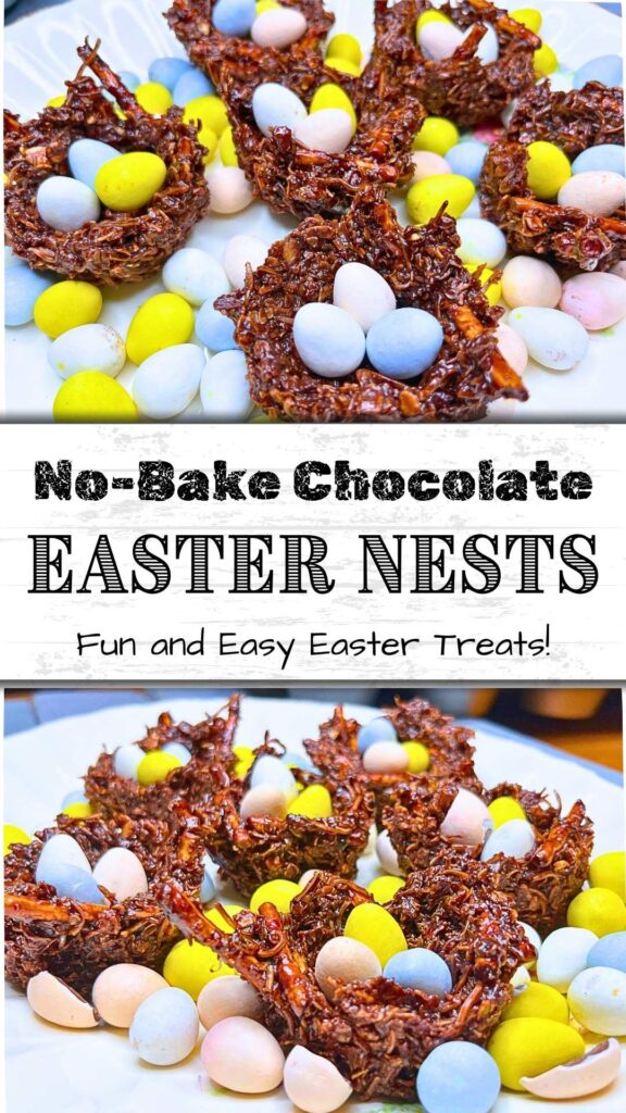 A pinterest pin for chocolate Easter nests.