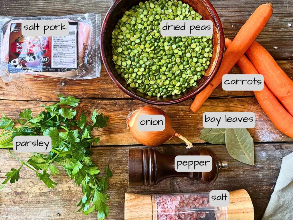 A table full of labeled ingredients.