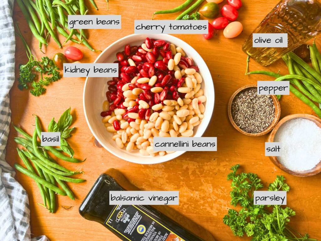 A table full of labeled ingredients.