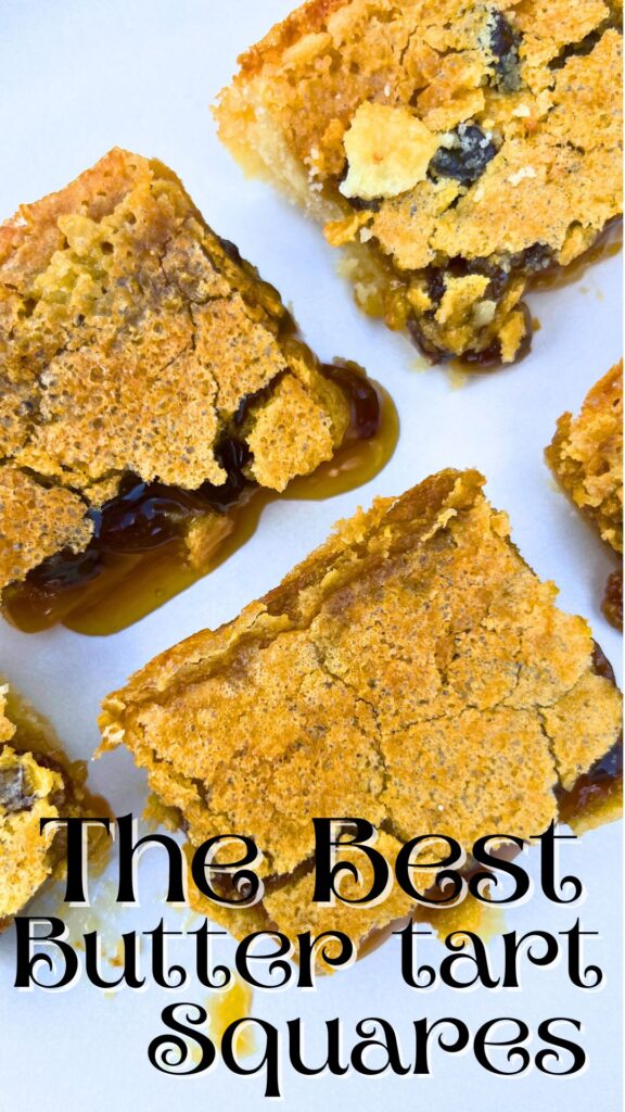 A Pinterest pin for butter tart squares.