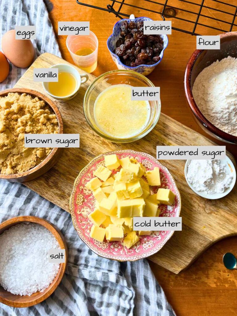 A table full of labeled ingredients.