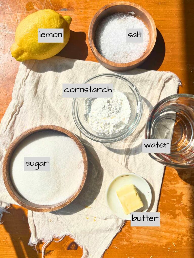 A table full of labeled ingredients.