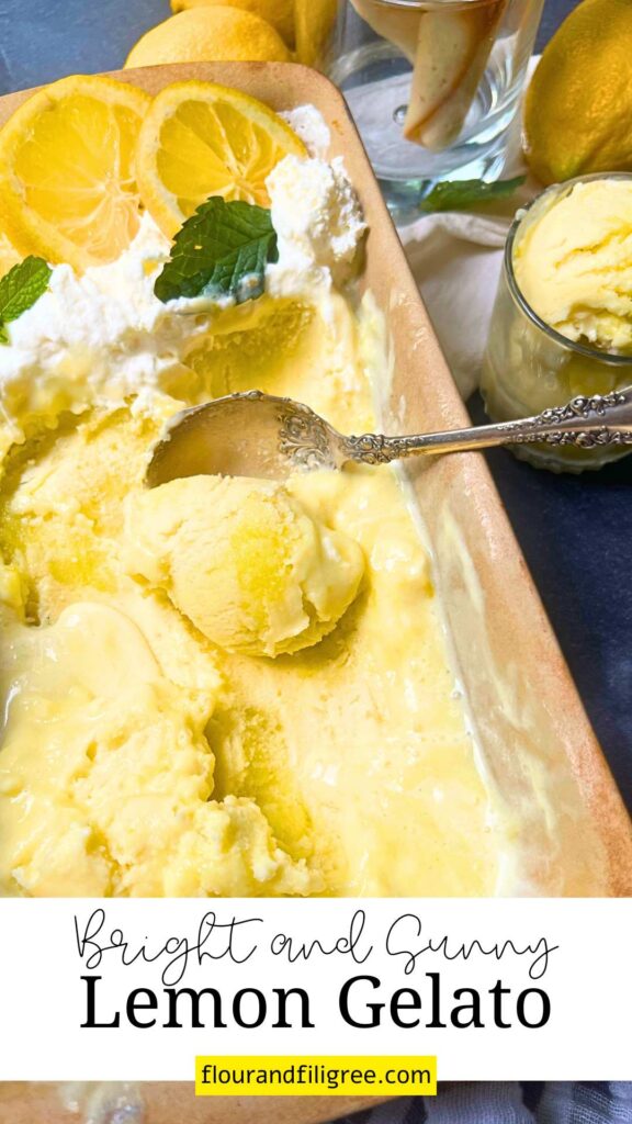 A Pinterest pin for lemon gelato.