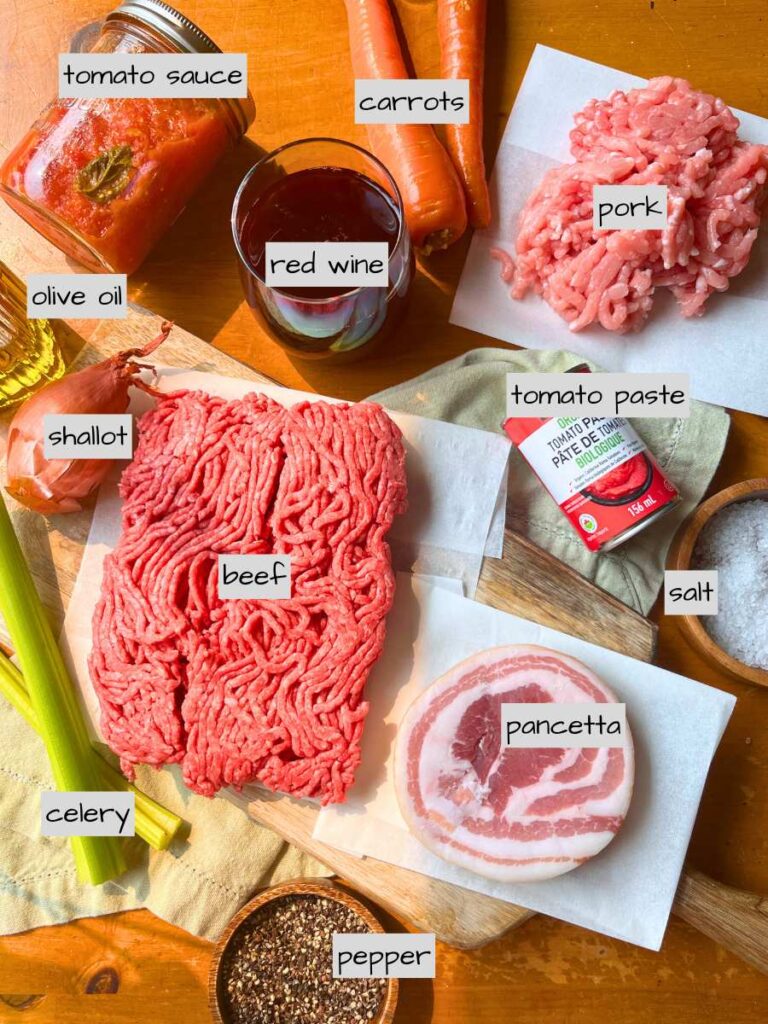 A table full of labeled ingredients.