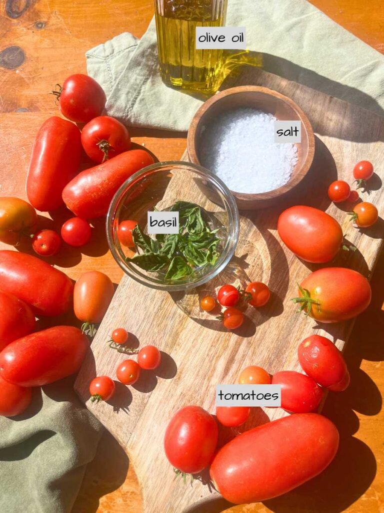 A table full of labeled ingredients.