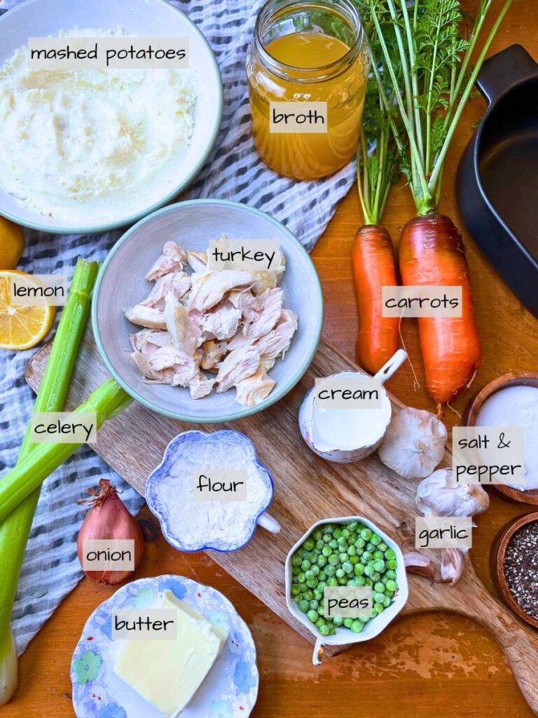 A table full of labeled ingredients.