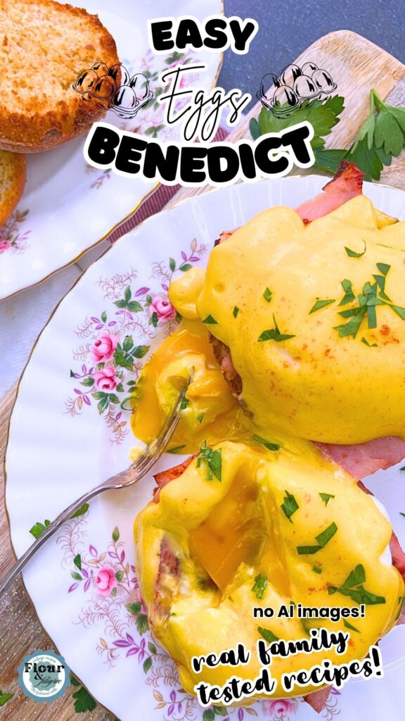 A Pinterest pin for eggs Benedict.