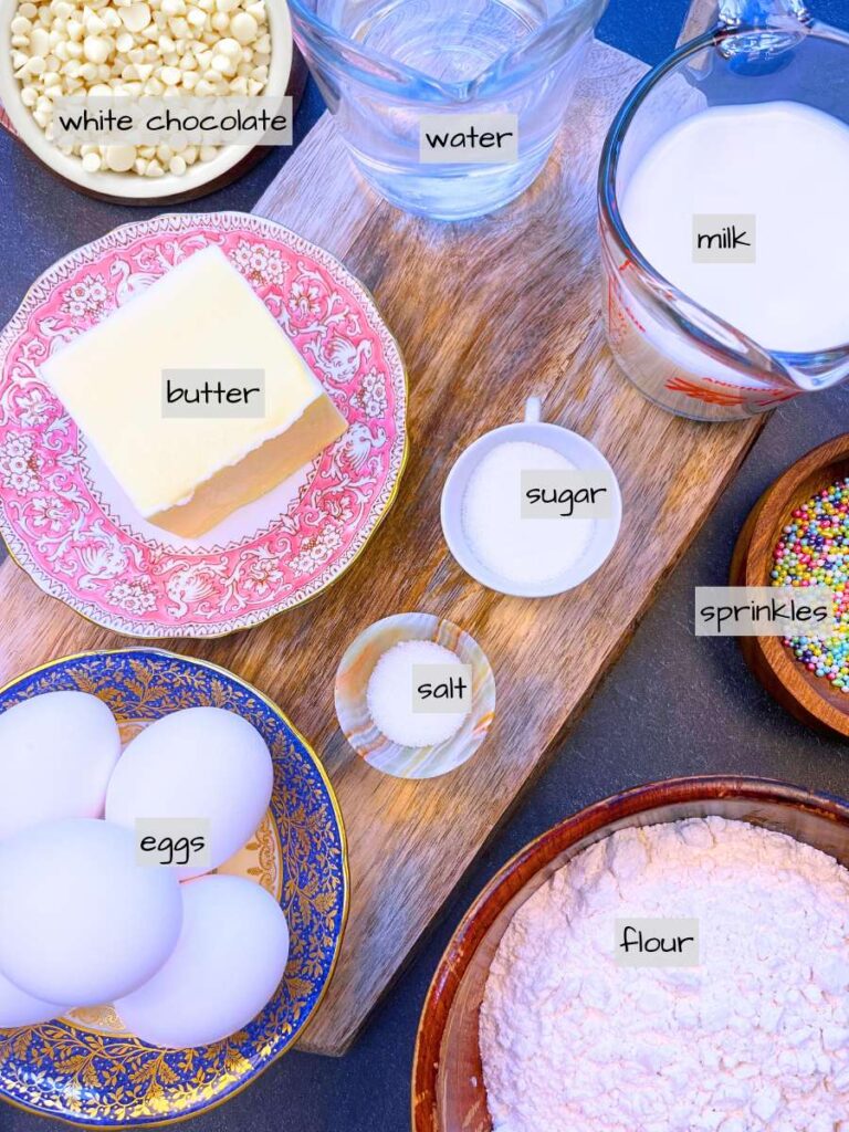 A table full of labeled ingredients.