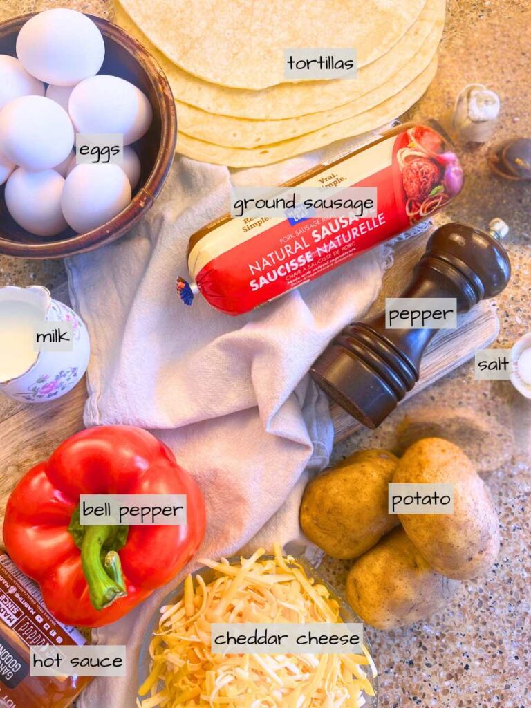 A table full of labeled ingredients.