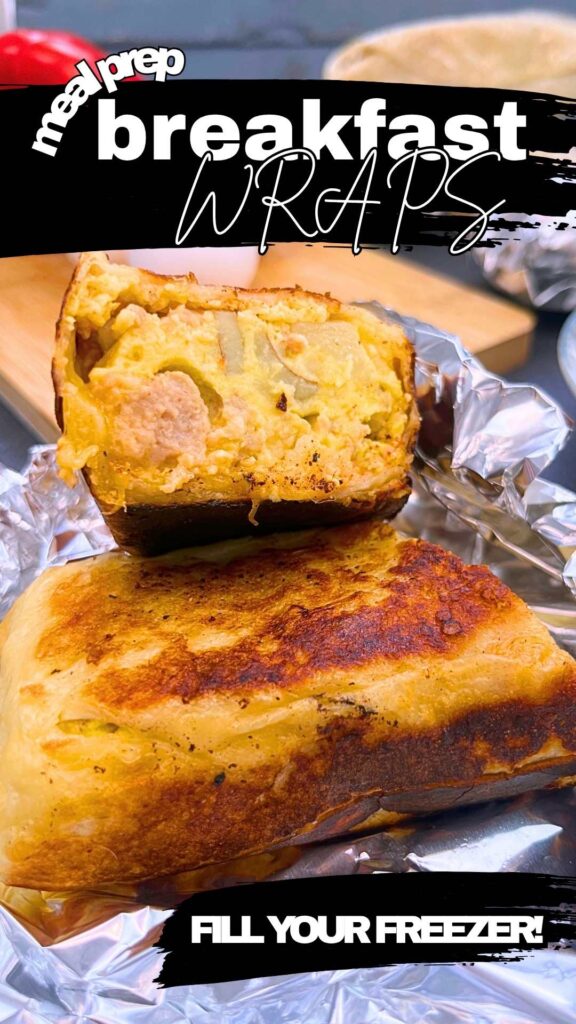 A pinterest pin for breakfast burritos.