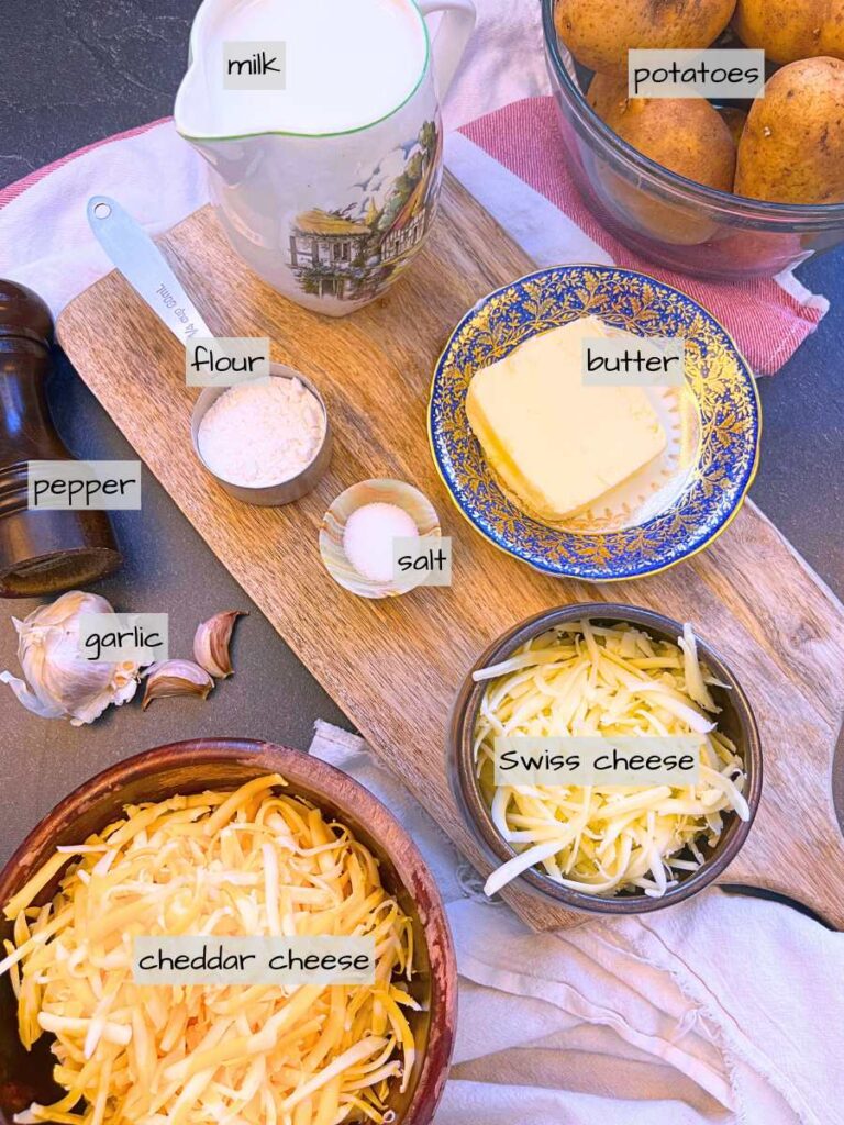 A table full of labeled ingredients.