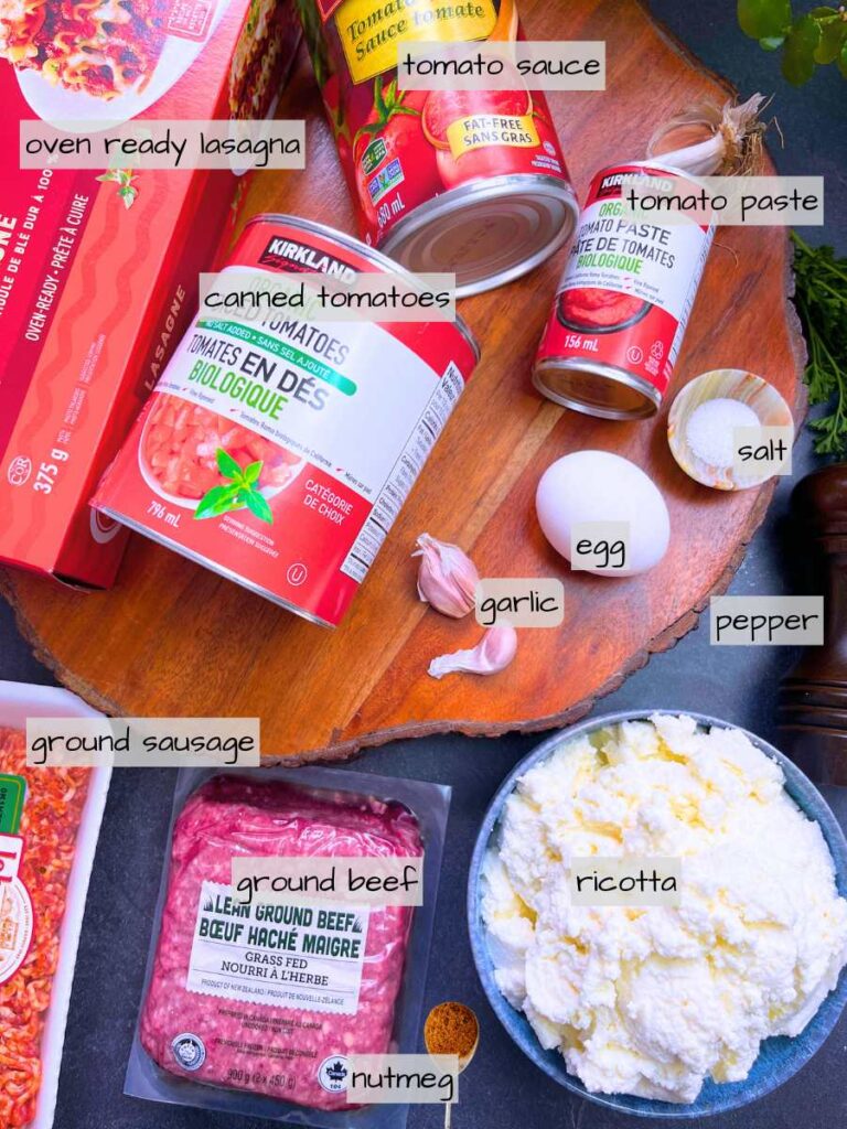 A table full of labeled ingredients.