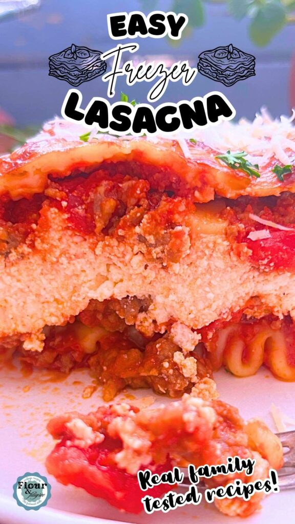 A Pinterest pin for freezer lasagna.
