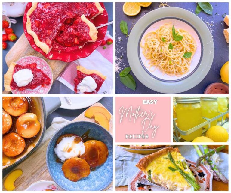 A collection of photos featuring recipes to cook for Mother's Day.