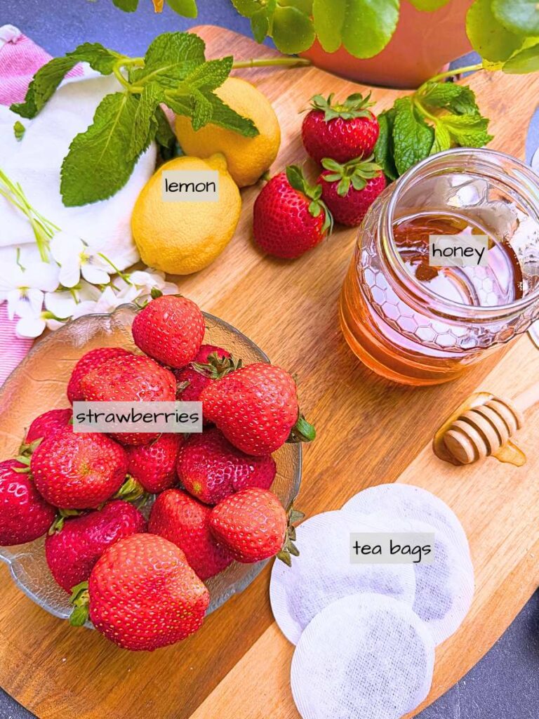A table full of labeled ingredients.