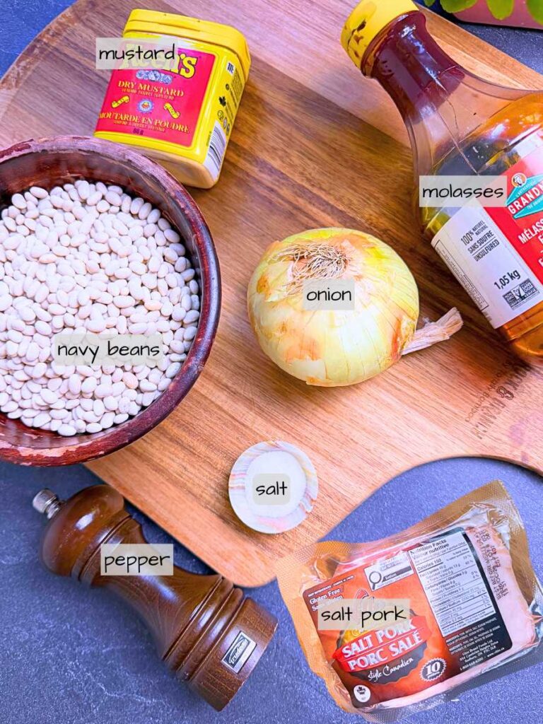 A table full of labeled ingredients.