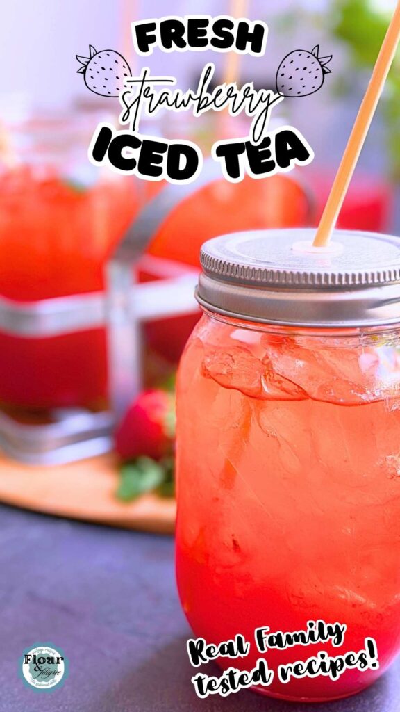 A Pinterest pin for strawberry iced tea.