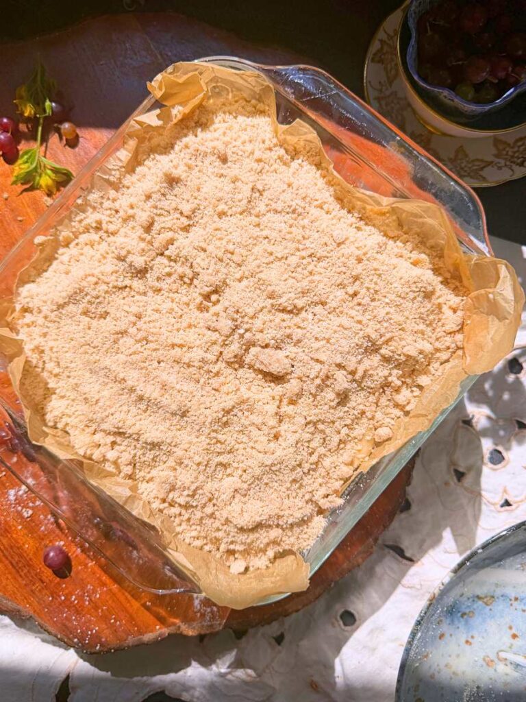 Coffee cake batter with a streusel topping.