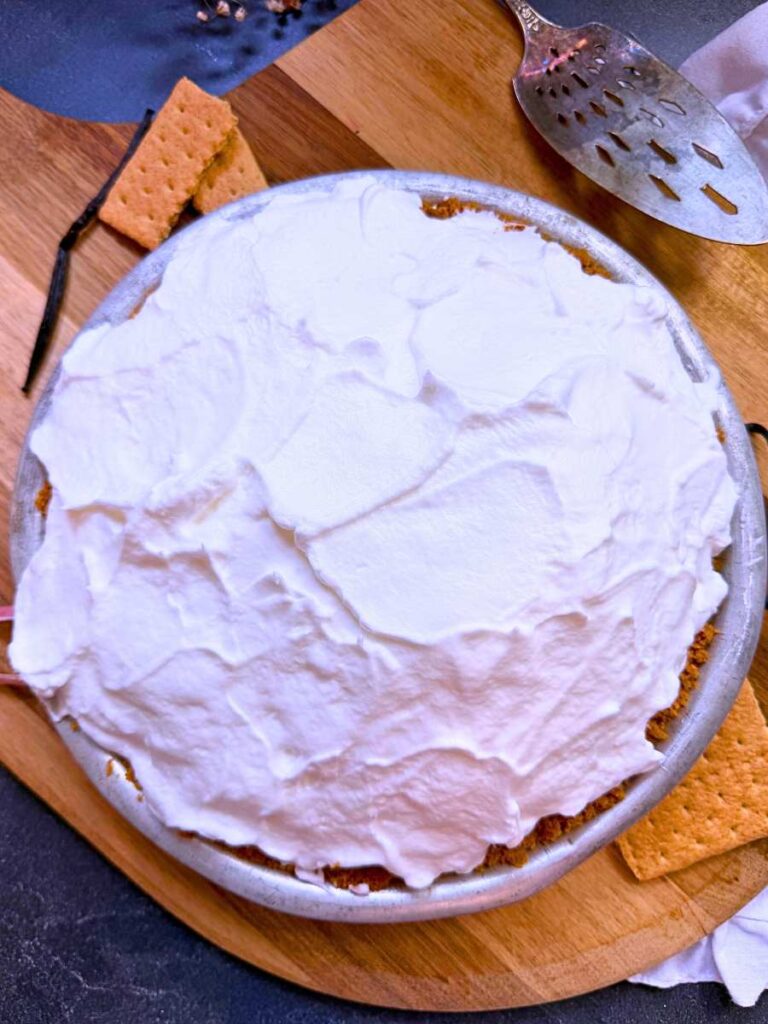 A pie topped with meringue.