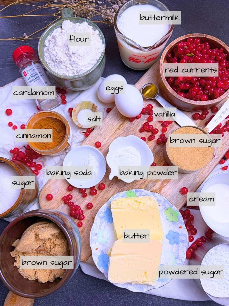 A table full of labeled ingredients.