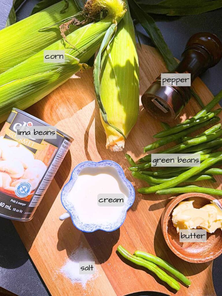 A table full of labeled ingredients.
