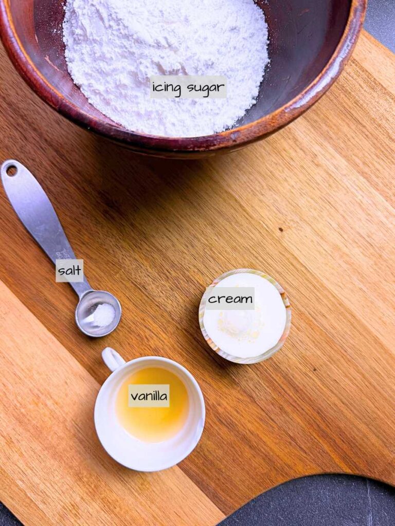 A table full of labeled ingredients.