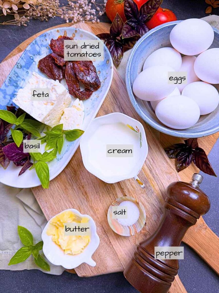 A table full of labeled ingredients.